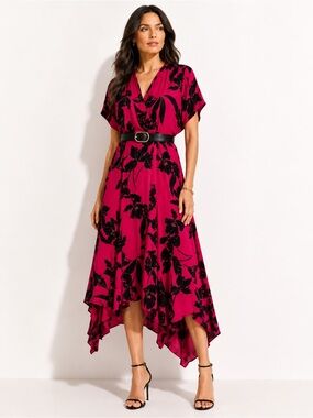 A.L.C. Cora Pink Floral Silk Asymmetrical Hem Wrap Style Designer Dress SZ 10